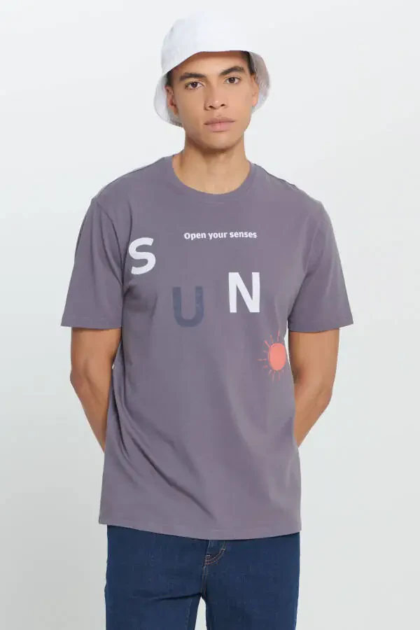 Erkak Antratsit Comfort Fit Qulay Kesimli %100 Paxta Bosmali Velosiped Yoqali Футболка - 1