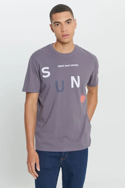 Erkak Antratsit Comfort Fit Qulay Kesimli %100 Paxta Bosmali Velosiped Yoqali Футболка - 3