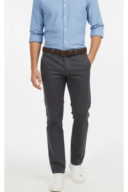 Erkak Antratsit Gabardin Paxtalik Slim Fit Egiluvchan Chino Shim - Antratsit - THESEASON