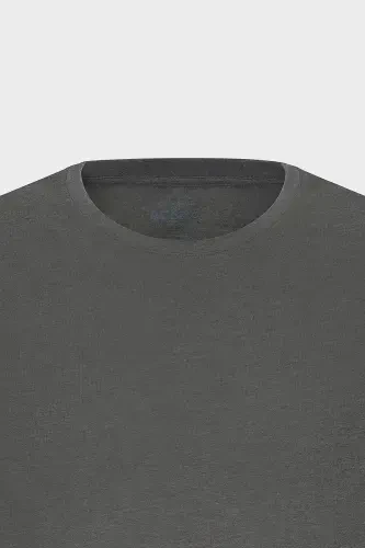 Erkak Antratsit Paxtalik Slim Fit Tor Kesimli Velosiped Yoqali Asosiy Futbolka-Antratsit - 7