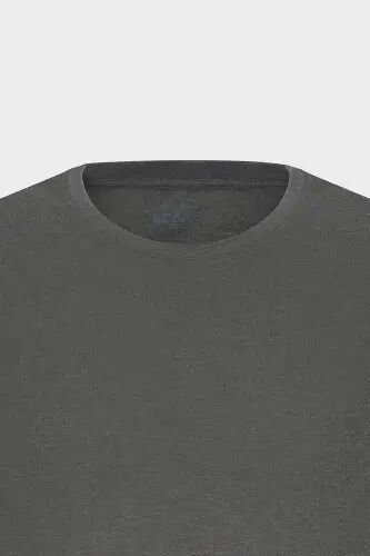 Erkak Antratsit Paxtalik Slim Fit Tor Kesimli Velosiped Yoqali Asosiy Futbolka-Antratsit - 7