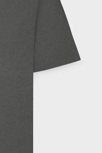 Erkak Antratsit Paxtalik Slim Fit Tor Kesimli Velosiped Yoqali Asosiy Futbolka-Antratsit - 8