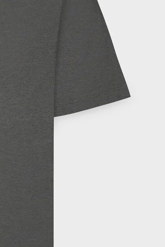 Erkak Antratsit Paxtalik Slim Fit Tor Kesimli Velosiped Yoqali Asosiy Futbolka-Antratsit - 8