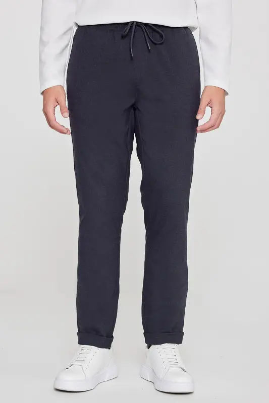 Erkak Antratsit Slim Fit Qulay Kesimli Belbog'li Yon Cho'ntakli Jogger Shim - Antratsit - 3