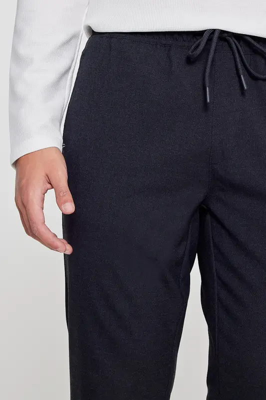 Erkak Antratsit Slim Fit Qulay Kesimli Belbog'li Yon Cho'ntakli Jogger Shim - Antratsit - 6