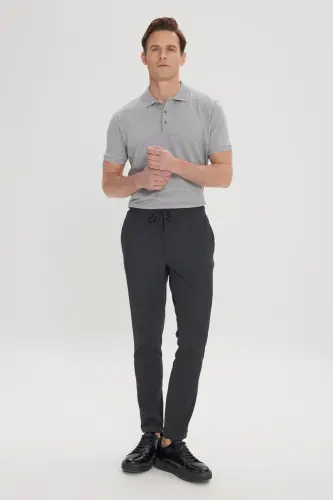 Erkak Antratsit Slim Fit Qulay Kesimli Belbog'li Yon Cho'ntakli Jogger Shim - Antratsit - 2