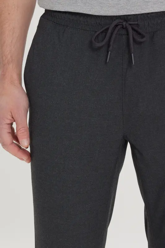 Erkak Antratsit Slim Fit Qulay Kesimli Belbog'li Yon Cho'ntakli Jogger Shim - Antratsit - 6