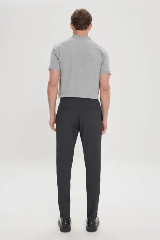 Erkak Antratsit Slim Fit Qulay Kesimli Belbog'li Yon Cho'ntakli Jogger Shim - Antratsit - 7