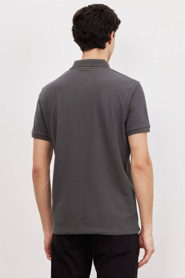 Erkak Antratsit Slim Fit Tor Kesim 100% Paxta Polo Yoqali Qisqa Yengli Futbolka - 6