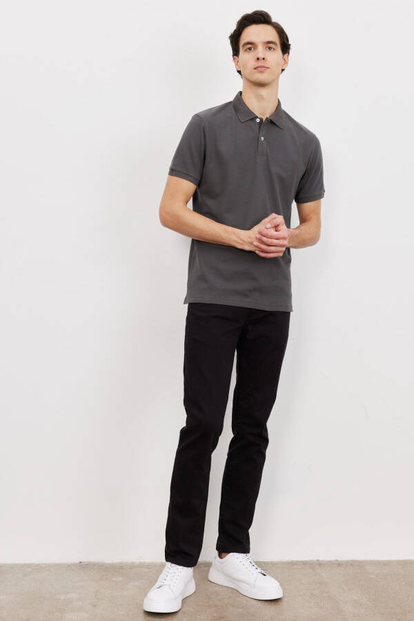 Erkak Antratsit Slim Fit Tor Kesim 100% Paxta Polo Yoqali Qisqa Yengli Futbolka - 2