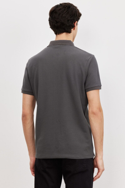 Erkak Antratsit Slim Fit Tor Kesim 100% Paxta Polo Yoqali Qisqa Yengli Futbolka - 6
