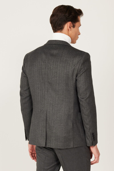 Erkak Antratsit Slim Fit Tor kesimli Mono Yoqali Naqshli - 6