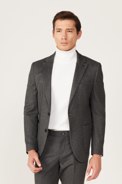 Erkak Antratsit Slim Fit Tor kesimli Mono Yoqali Naqshli - ALTINYILDIZ CLASSICS