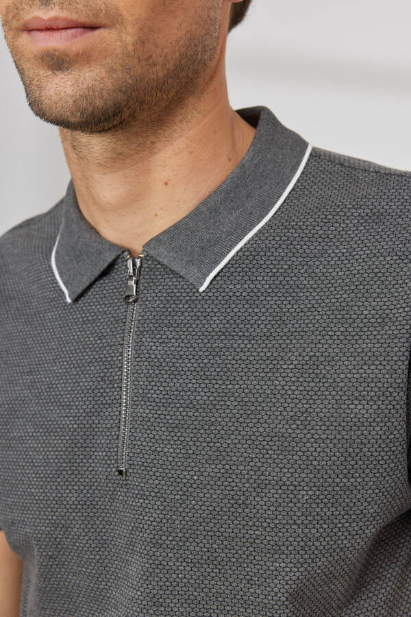 Erkak Antratsit Slim Fit Tor Kesimli Polo Yoqali Jakarli Futbolka - 3