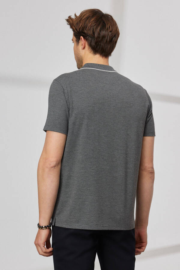 Erkak Antratsit Slim Fit Tor Kesimli Polo Yoqali Jakarli Futbolka - 6
