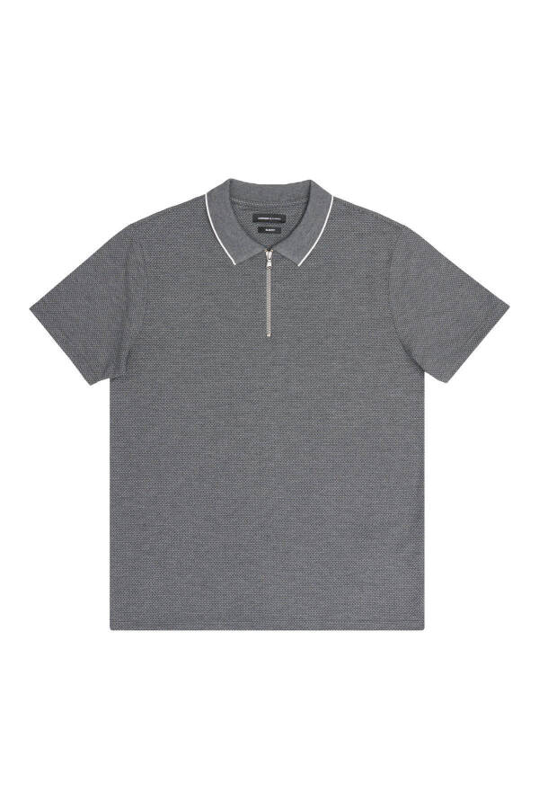 Erkak Antratsit Slim Fit Tor Kesimli Polo Yoqali Jakarli Futbolka - 7