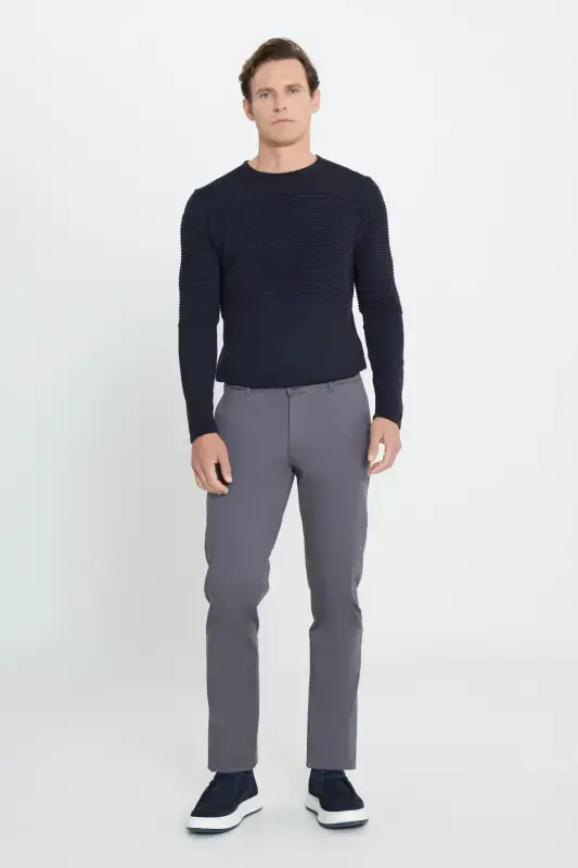 Erkak Antratsit Slim Fit Tor Kisim Paxtalik Egiluvchan Chino Shim - Antratsit - 3