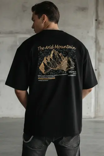 Erkak Arid Mountain Qora Oversize Salas Boyfriend T-Shirt-Qora - 3