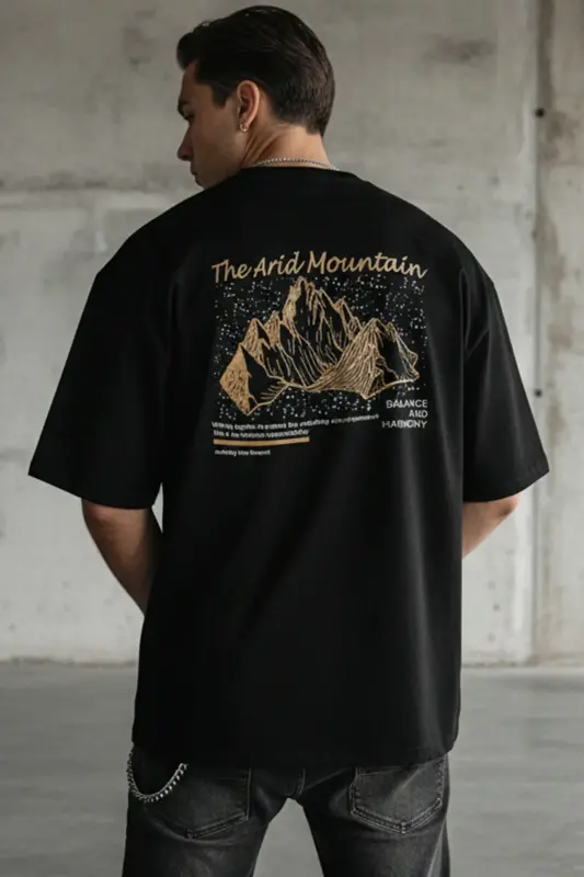 Erkak Arid Mountain Qora Oversize Salas Boyfriend T-Shirt-Qora - 3