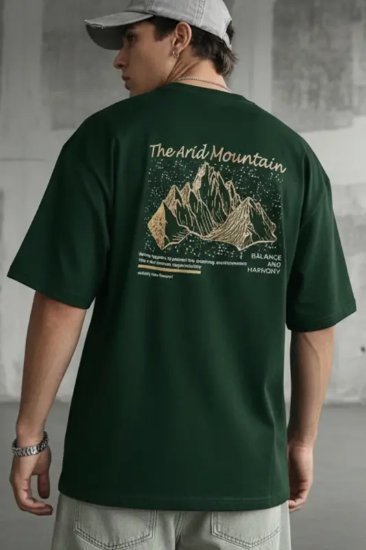 Erkak Arid Mountain Yashil Oversize Salas Boyfriend Futbolka-Yashil - 1