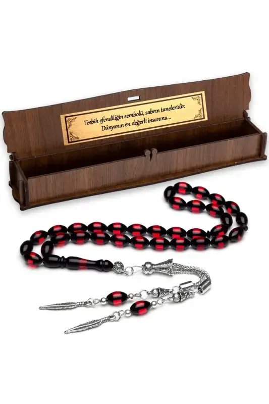 Erkak arpa kesimli qizil surmeli chang kehribar tasbeh-qizil - 3