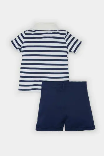 Erkak Bebek 2'li Takım Çizgili Qisqa Yengli Polo Ko'ylak Beli Rezinkali Short C3439a525sm-Oq - 4
