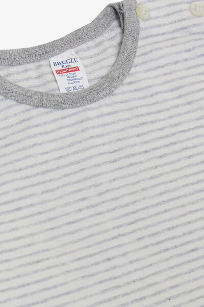 Erkak Bebek Uzun Kollu Futbolka Patli Chiziqli 9 Oy-3 Yosh, Ochiq Kulrang Melanj - 3