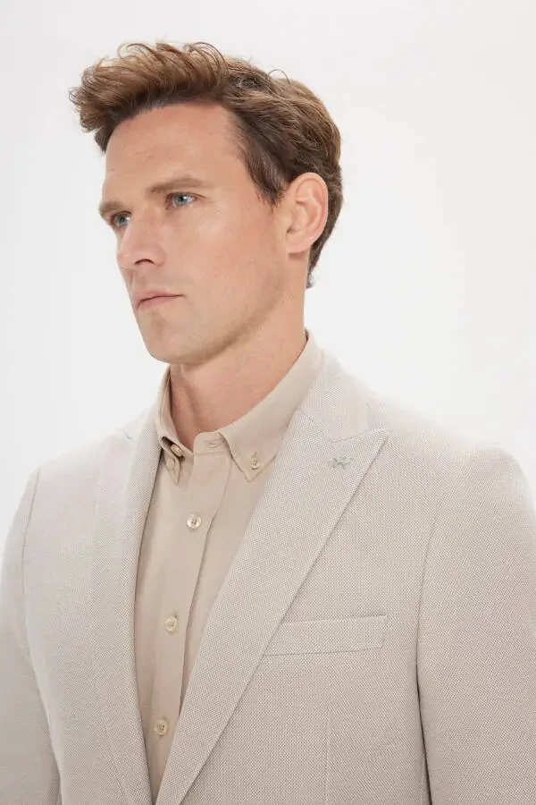 Erkak bej 360 Har Tomonga cho'ziluvchan Slim Fit Tor Kesim - 2