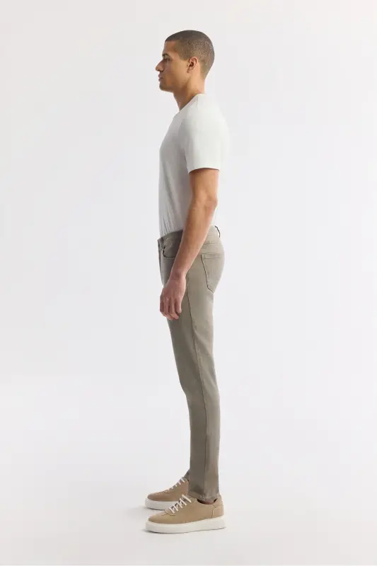 Erkak Bej Berlin Slim Fit Tosh Yuvilgan Paxta Ela - 4