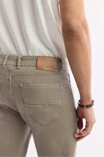 Erkak Bej Berlin Slim Fit Tosh Yuvilgan Paxta Ela - 7