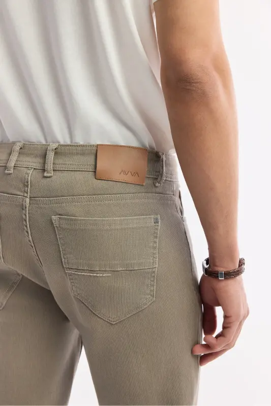 Erkak Bej Berlin Slim Fit Tosh Yuvilgan Paxta Ela - 7