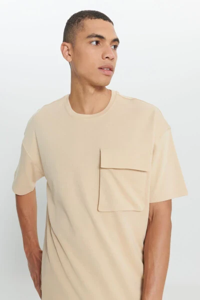 Erkak bej paxtalik oversize fit keng kesimli velosiped - 4