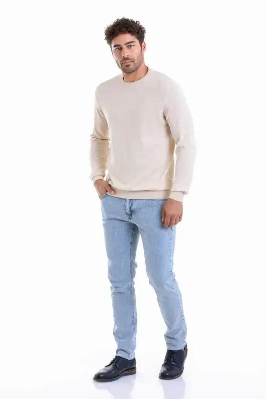 Erkak Bej Regular Fit Tekis 100% Paxta Velosiped Yoqasi - 4