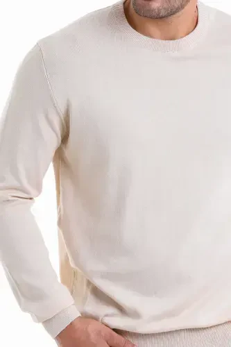 Erkak Bej Regular Fit Tekis 100% Paxta Velosiped Yoqasi - 5