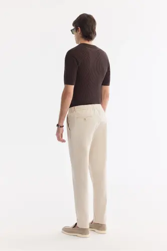 Erkak bej Relaxed Fit beli bogʻichli zigʻir aralashmasi - 3