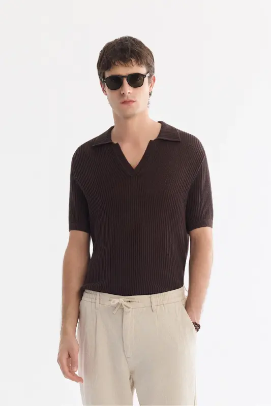 Erkak bej Relaxed Fit beli bogʻichli zigʻir aralashmasi - 7