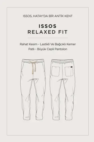 Erkak bej Relaxed Fit Beli Lastikli %100 Keten Pan - 7