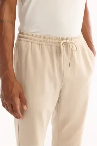 Erkak Bej Relaxed Fit Yondan Cho'ntakli Beli Rezinkali Bog'ichli Duble Pocha Jogger Shim E003000-Bej - 4
