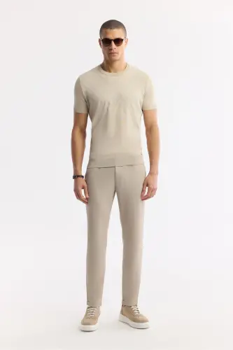 Erkak bej Slim Fit beli lastikli Bi Stretch Chino - 1