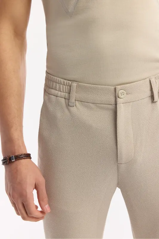Erkak bej Slim Fit beli lastikli Bi Stretch Chino - 4