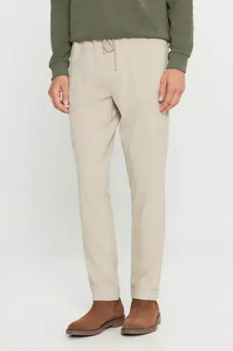 Erkak Bej Slim Fit Qulay Kesimli Beli Bogʻlamali Yon Choʻntakli Jogger Shim-Bej - MODAZONE (1)