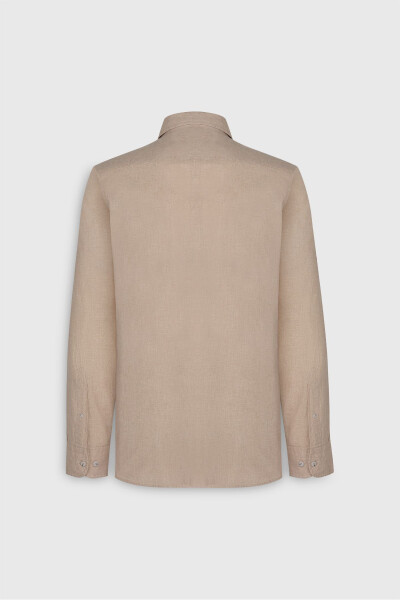 Erkak Bej Slim Fit Tor kesilgan tugmali yoqali Oxford % - 4