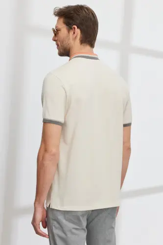 Erkak bej Slim Fit tor kesimli 100% paxta bukilmaydigan polo yoqali futbolka - 8