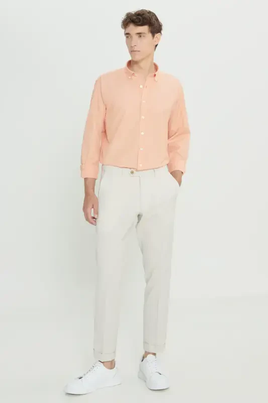 Erkak bej slim fit tor kesimli ajinlanmaydigan mato gofre naqshli bel lastikli shim - 6