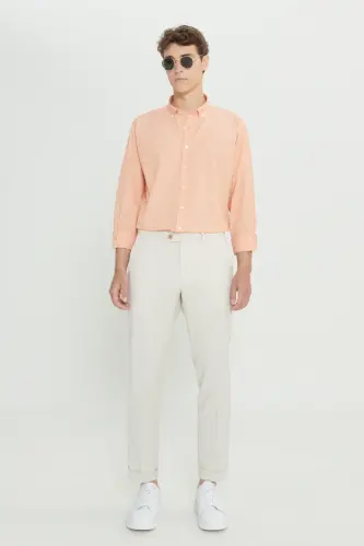 Erkak bej slim fit tor kesimli ajinlanmaydigan mato gofre naqshli bel lastikli shim - MODAZONE (1)