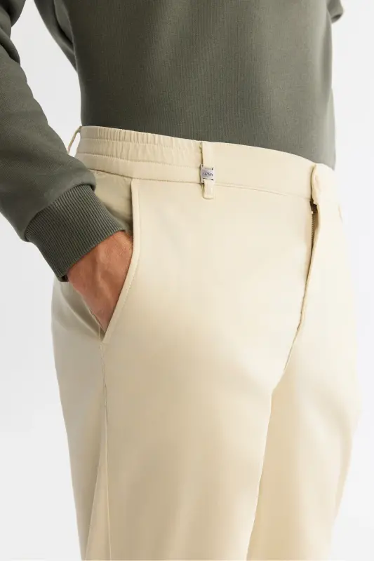 Erkak bej Slim Fit yon tomoni elastik yumshoq tugmachali Du - 4