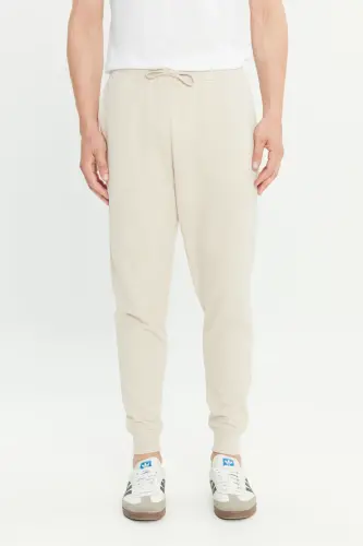 Erkak Bej Standart Fit Normal Kesim 2 İplik Cho'ntakli Qulay Recycle Paxtalik Jogger Sport Shim-Bej 