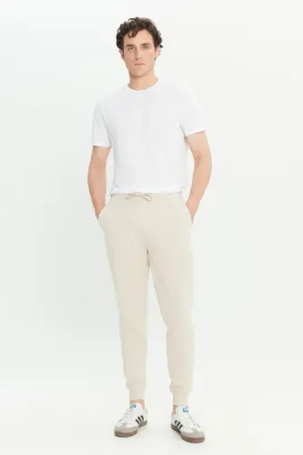 Erkak Bej Standart Fit Normal Kesim 2 İplik Cho'ntakli Qulay Recycle Paxtalik Jogger Sport Shim-Bej - 2