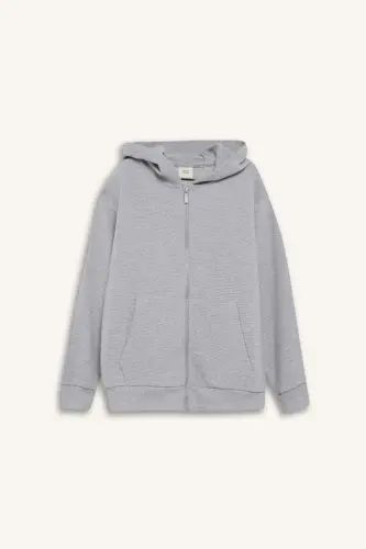 Erkak bola kulrang kapüşonli maktab kardigani T7468a623au-Kulrang - 6