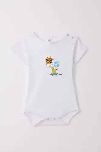 Эркак бола учун читчитли зибин боди. Севимли каттаювчи жирафали босма. 9 ой - 3 ёш, оқ ранг. - 1